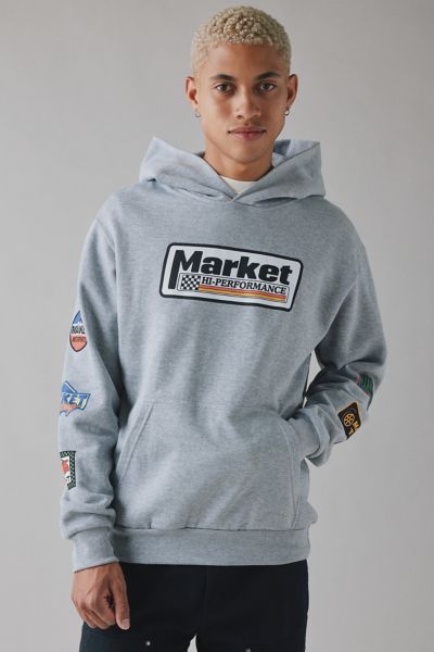 Market Auto Patch Graphic Hoodie Sweatshirt In Heather, Men's At Urban Outfitters In Gray