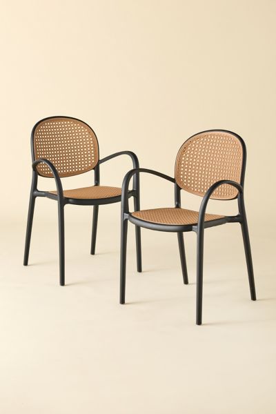 Urban Outfitters Olivia Woven Plastic Cane Outdoor Dining Chair - Set Of 2 In Black At  In Black