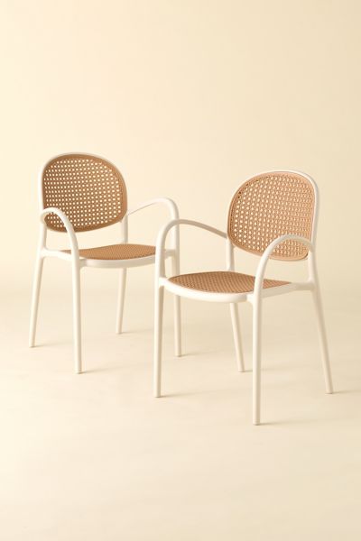 Urban Outfitters Olivia Woven Plastic Cane Outdoor Dining Chair - Set Of 2 In White At  In Neutral