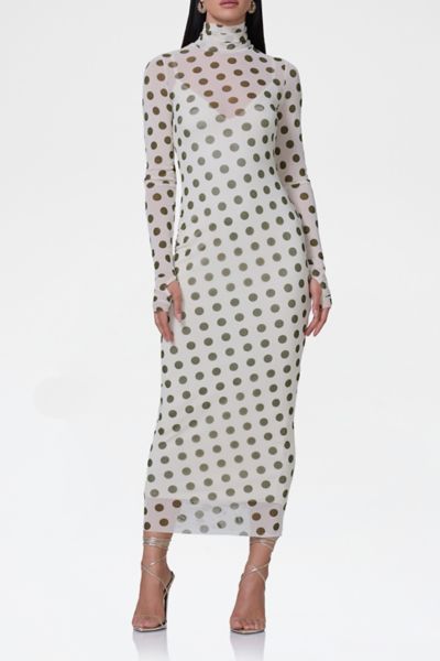 AFRM Shailene Birch Dot Mesh Bodycon Midi Dress