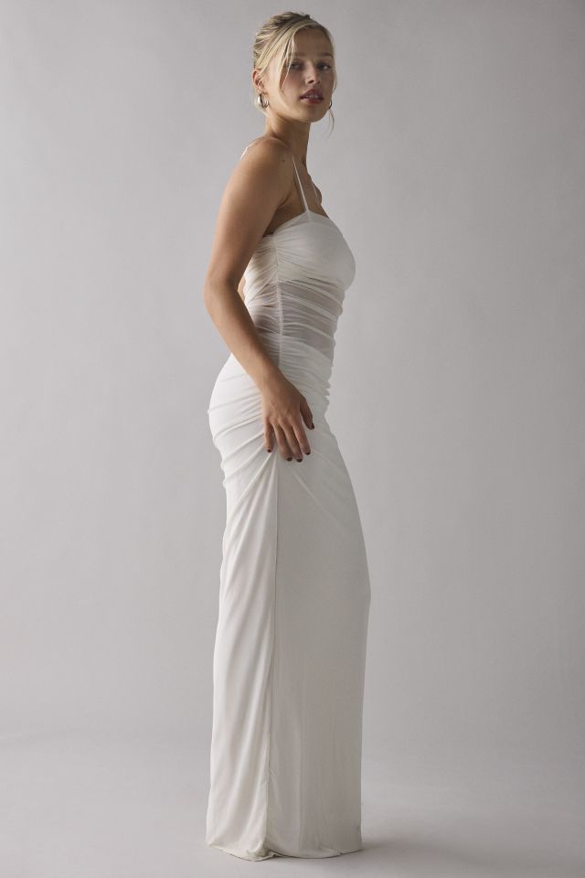 AFRM Jennan Gardenia Ruched Sheer Illusion Mesh Tank Maxi Dress #2