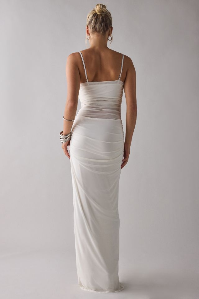 AFRM Jennan Gardenia Ruched Sheer Illusion Mesh Tank Maxi Dress #3