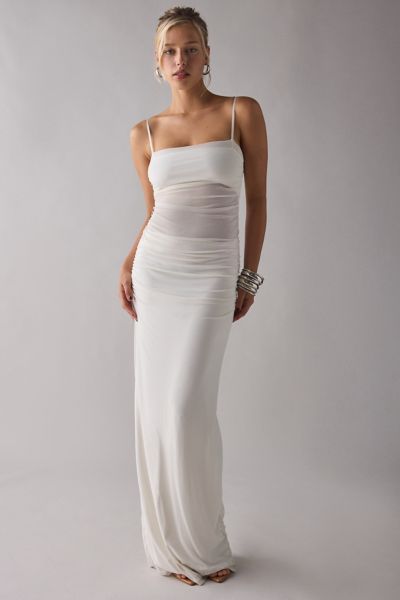 AFRM Jennan Gardenia Ruched Sheer Illusion Mesh Tank Maxi Dress