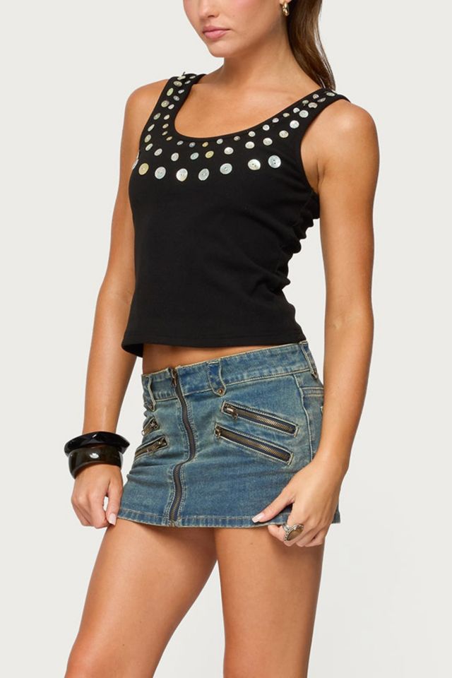 Edikted Ronan Zip Up Denim Mini Skort #1