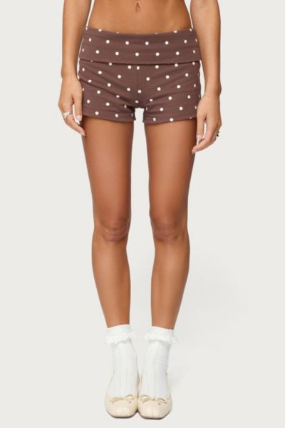 Edikted Chelsie Polka Dot Foldover Shorts In Brown, Women's At Urban Outfitters In Brown