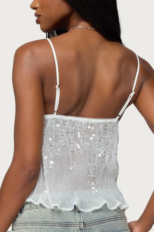 Edikted Sequin Sheer Mesh Babydoll Top #4