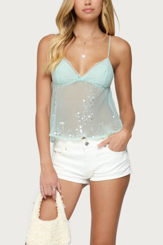 Edikted Sequin Sheer Mesh Babydoll Top #3