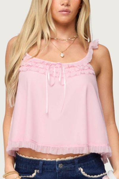 Edikted Ruffle Mesh Babydoll Tank Top