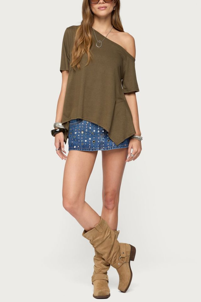 Edikted Studded Grommet Denim Mini Skort #2