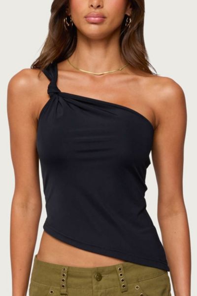 Edikted Knotted One Shoulder Asymmetric Top In Blue