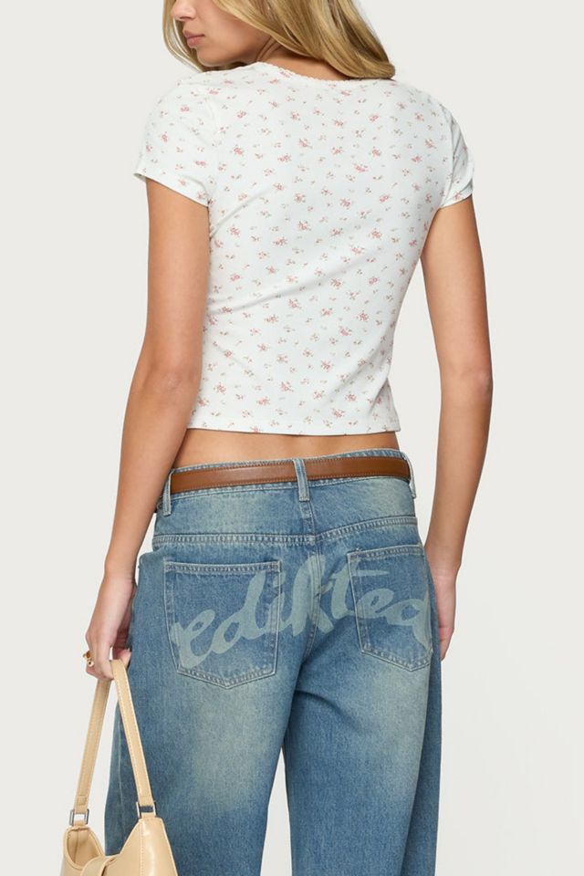 Edikted Odella Floral Ribbed Button Up Top #3