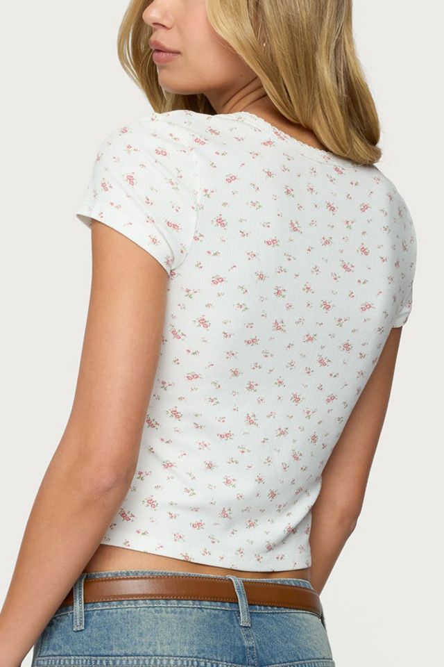 Edikted Odella Floral Ribbed Button Up Top #4