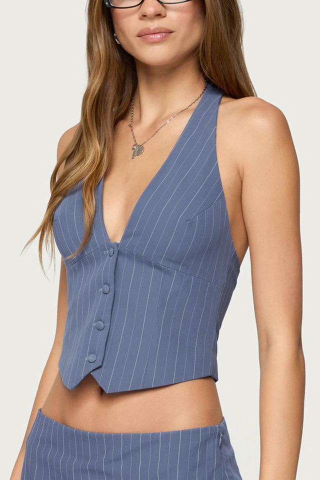 Edikted Frankey Pinstripe Button Up Halter Top #2