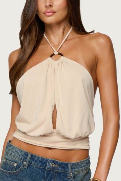 Edikted Khalia Open Back Crop Halter Top In Neutral