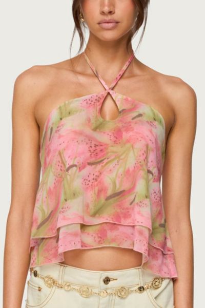 Edikted Dragon Lily Layered Chiffon Halter Top In Multi