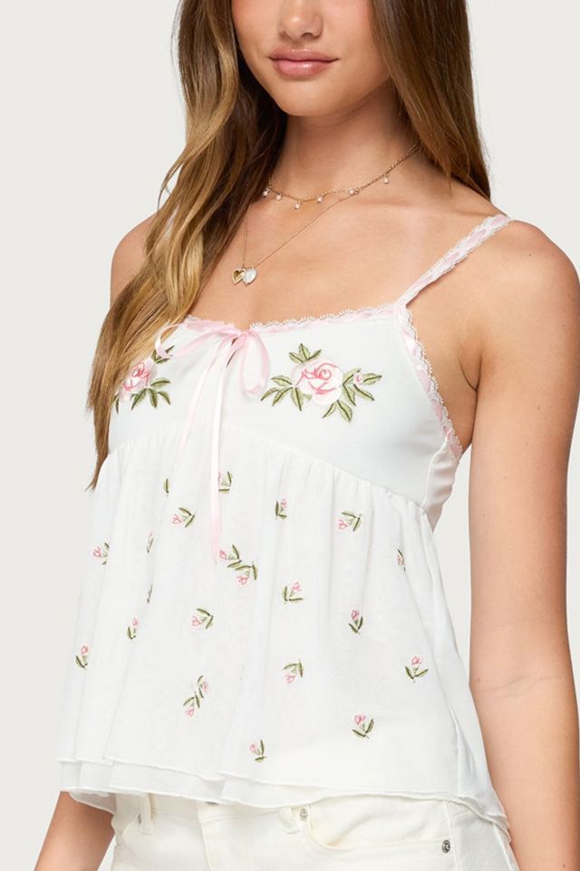 Edikted Embroidered Layered Mesh Babydoll Top #2