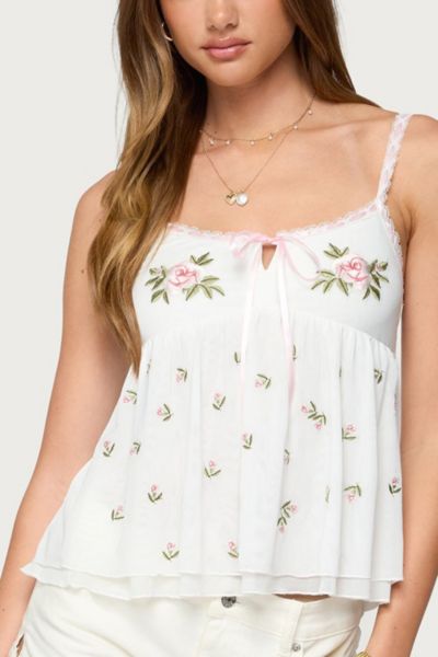 Edikted Embroidered Layered Mesh Babydoll Top