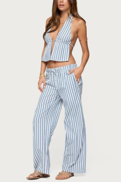 Edikted Macey Stripe Split Front Open Back Halter Top In Multi