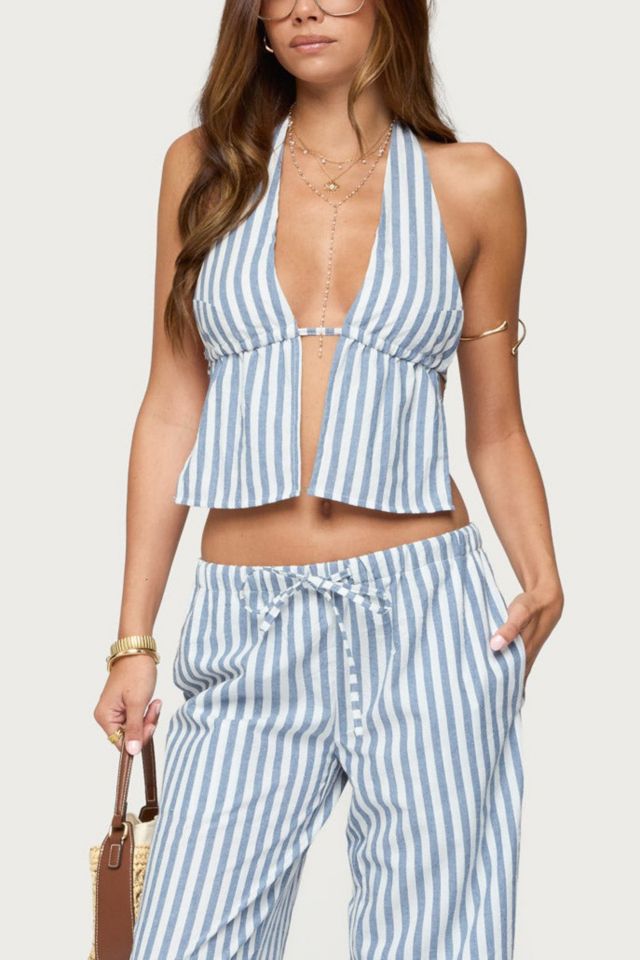 Edikted Macey Striped Split Front Backless Top #3