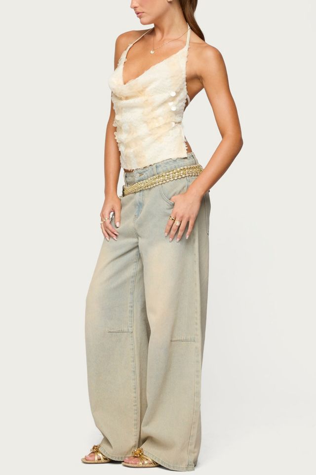 Edikted Reid Backless Sequin Cowl Neck Top #1