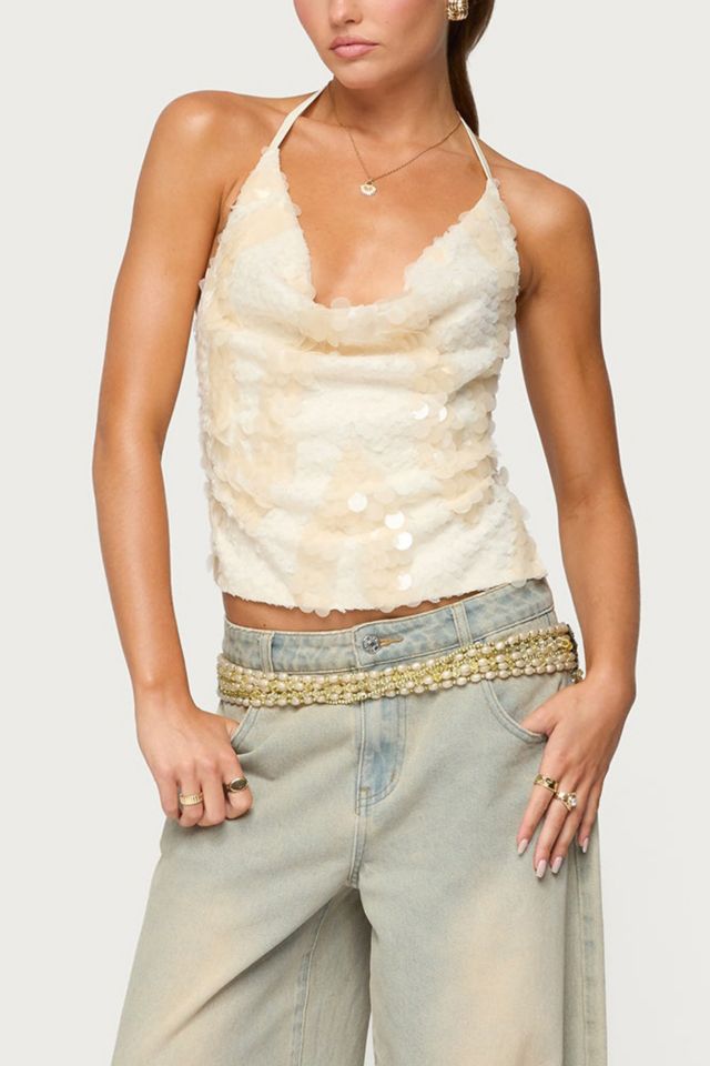 Edikted Reid Backless Sequin Cowl Neck Top #3