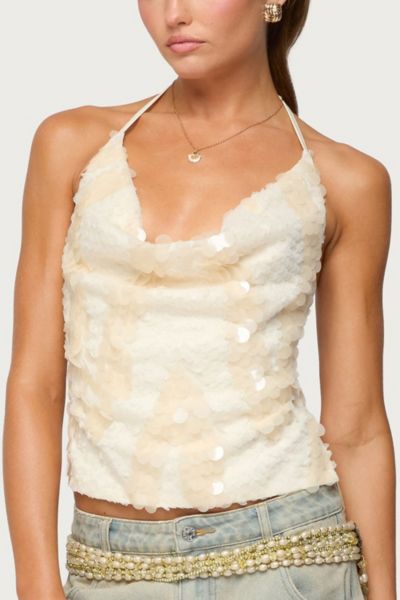 Edikted Reid Backless Sequin Cowl Neck Top