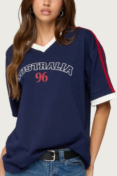 Edikted Australia 96 Contrast Oversized T Shirt In Blue