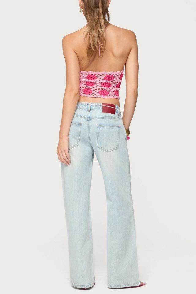 Edikted Contrast Floral Crochet Halter Top #1