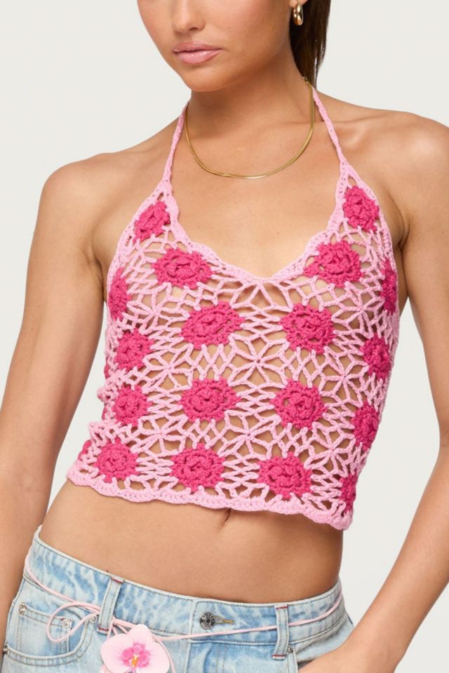Edikted Contrast Floral Crochet Halter Top #2
