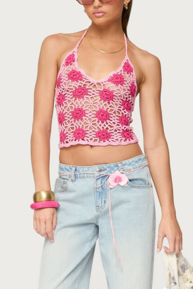 Edikted Contrast Floral Crochet Halter Top #3