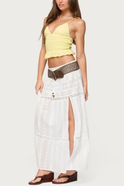 Edikted Evy Embroidered Peplum Scrunch Top In Yellow, Women's At Urban Outfitters In Yellow