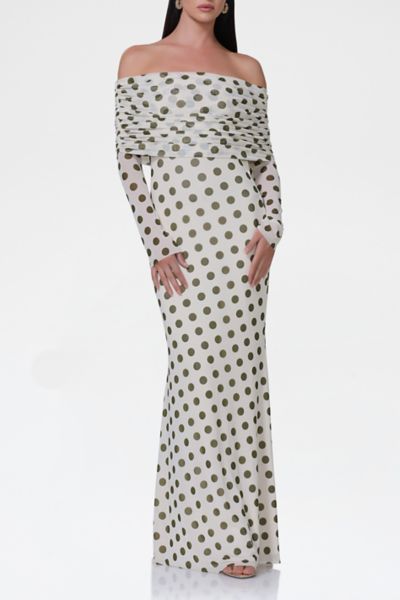 AFRM Thelma Mesh Off-The-Shoulder Long Sleeve Maxi Dress