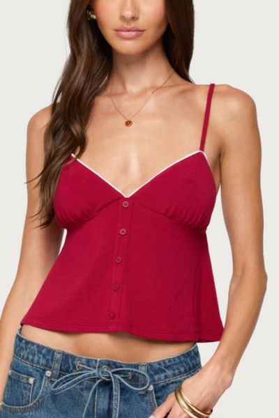 Edikted Kellyn Button Contrast Babydoll Top In Red