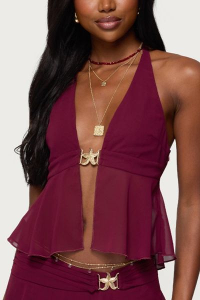 Edikted Sea Star Chiffon Split Front Top