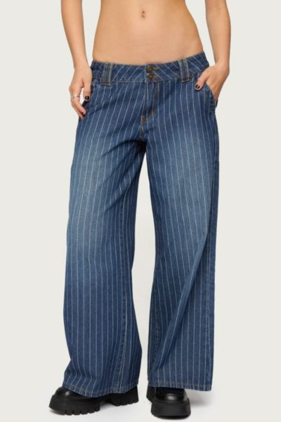 Edikted Cory Stripe Low Rise Wide Leg Jeans In Blue