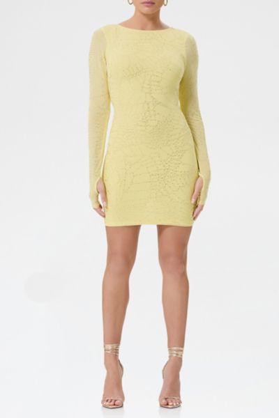 AFRM Tulah Buttercup Rhinestone Mesh Open-Back Mini Dress