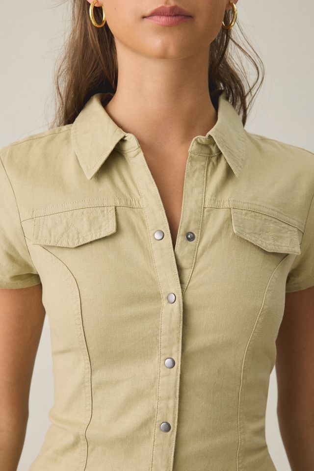 BDG Polly Linen Short Sleeve Utility Romper #3