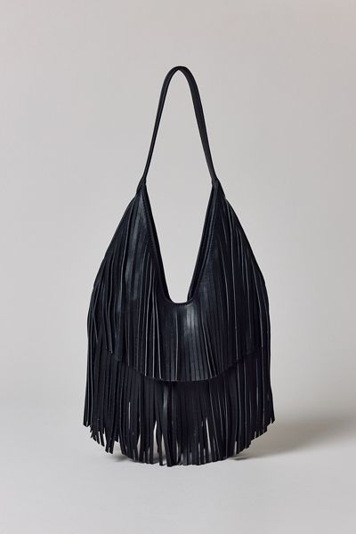 Silence + Noise Fringe Faux Leather Hobo Bag