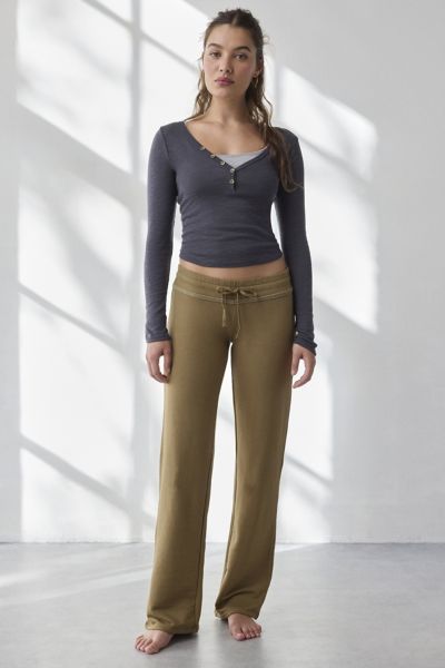 Out From Under Down And Out Straight Leg Sweatpant In Olive, Women's At Urban Outfitters In Green