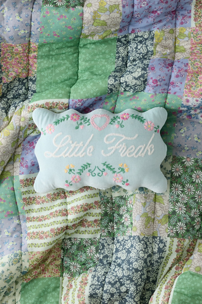 Little Freak Embroidered Wavy Throw Pillow