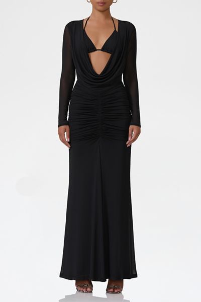 AFRM Orla Layered Plunging Cowl Front Ruched Maxi Dress