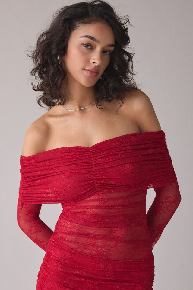 Mini-robe moulante AFRM Fay en dentelle à épaules dénudées et manches longues #2