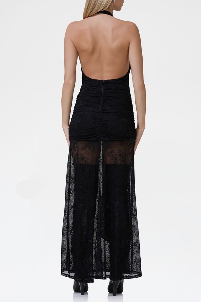AFRM Heidi Sheer Lace Plunging Halter Maxi Dress #3