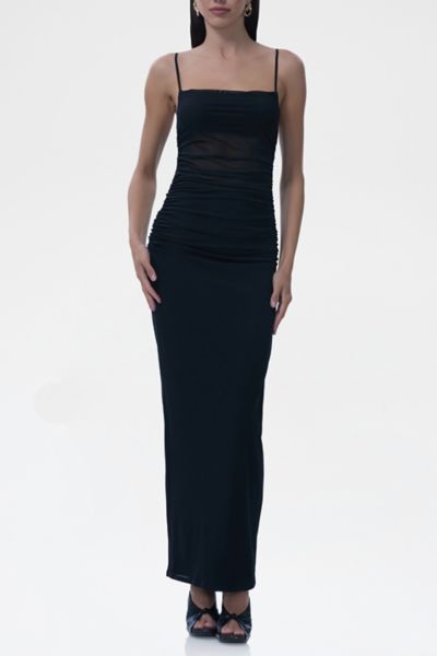 AFRM Jennan Ruched Sheer Mesh Tank Maxi Dress