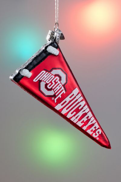 Ohio State University Buckeyes Pennant Flag Glass Ornament
