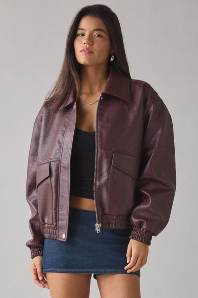 UO Casey Faux Leather Bomber Jacket
