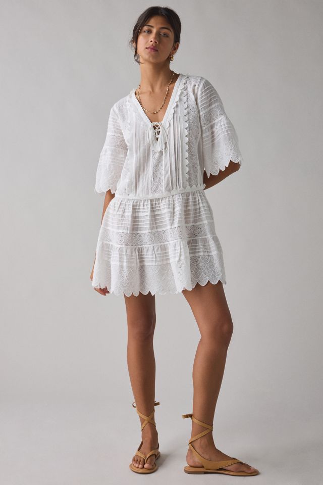 LoveShackFancy Orcia Scalloped Cotton Short Sleeve Mini Dress #2