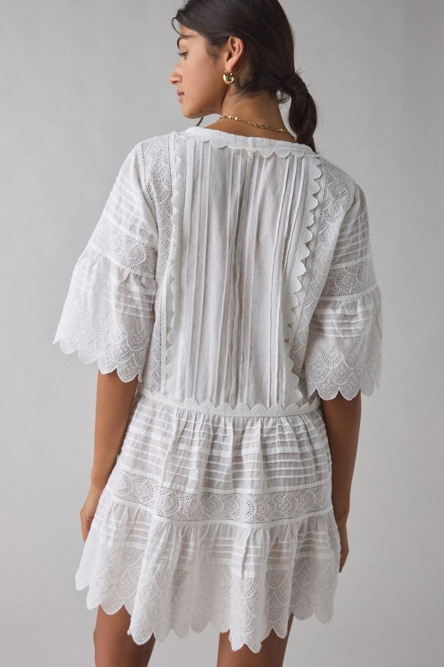 LoveShackFancy Orcia Scalloped Cotton Short Sleeve Mini Dress #3
