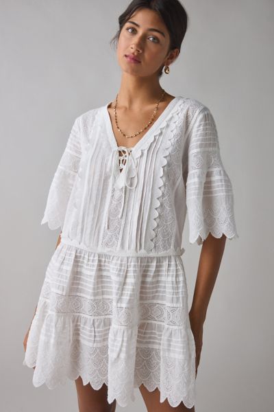 LoveShackFancy Orcia Scalloped Cotton Short Sleeve Mini Dress
