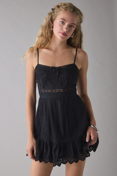 lace-trim mini dress in black reviews Alva Lace Trim Mini Dress main image 1